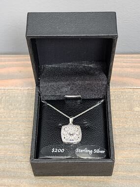 Bridge Diamond Sterling Silver Diamond Cushion Cluster Necklace 1/10 ct. - NWT